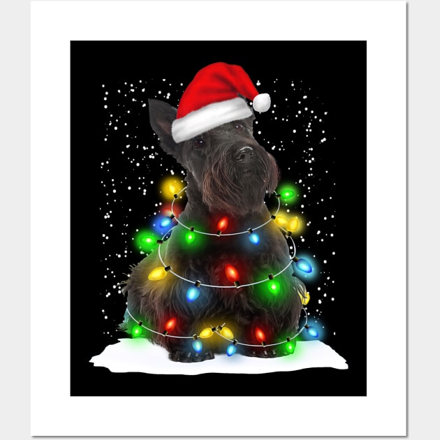 Scottish Terrier Christmas Santa Hat Xmas Tree Color Lights Wall Art by Ripke Jesus